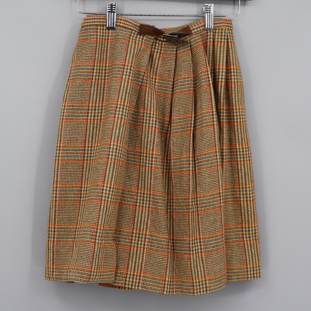 Vintage Carol Brent Plaid Skirt Women XS Brown Academia Career Boho Retro Hippie